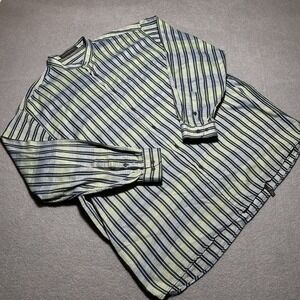 Jhane Barnes Shirt Mens XL Striped Jacquard Pattern Band Collar Dress VTG
